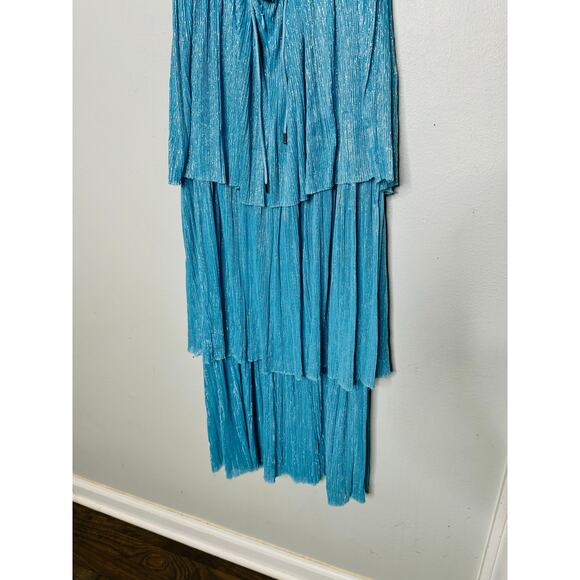 SABINA MUSAYEV Light Blue Metallic Corseted Back Keyhole Cutout Amandea Dress M - Picture 12 of 16